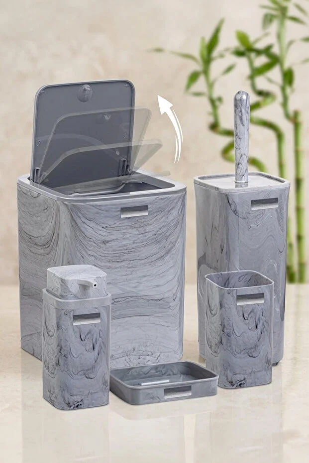 Kitchen Life Square Marble Patterned 5-Piece Bathroom Set
