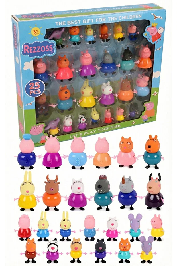 REZZOSS Peppa Pig Family & Friends Toy Set Peppa-Pig, Friends & Family 25 Pcs Figure Pack Pig Animal Playset