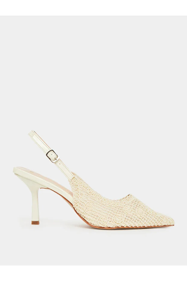 Styli Beige Lace Slingback Shoes