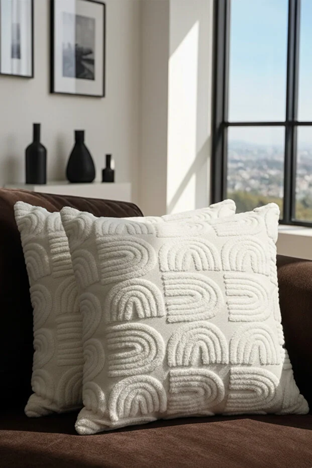 OTEXSA Embossed Textured 2-Piece Throw Pillow Cover – Modern Decorative Sofa Cushion Cover, Cream 2 Pieces