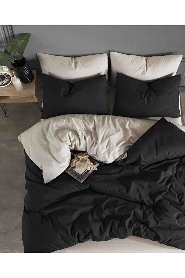 Conzaliza Double Duvet Cover Set with Fitted Sheets | Black Beige |