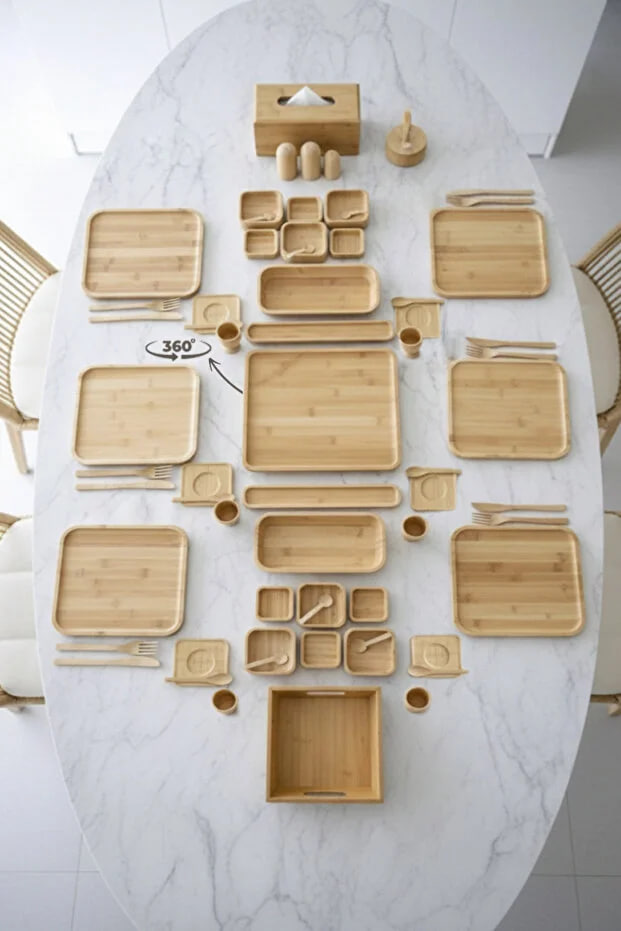 Kitchen Life Full Set Bamboo 67 Piece Breakfast Set for 6 People - Full Dowry Set
