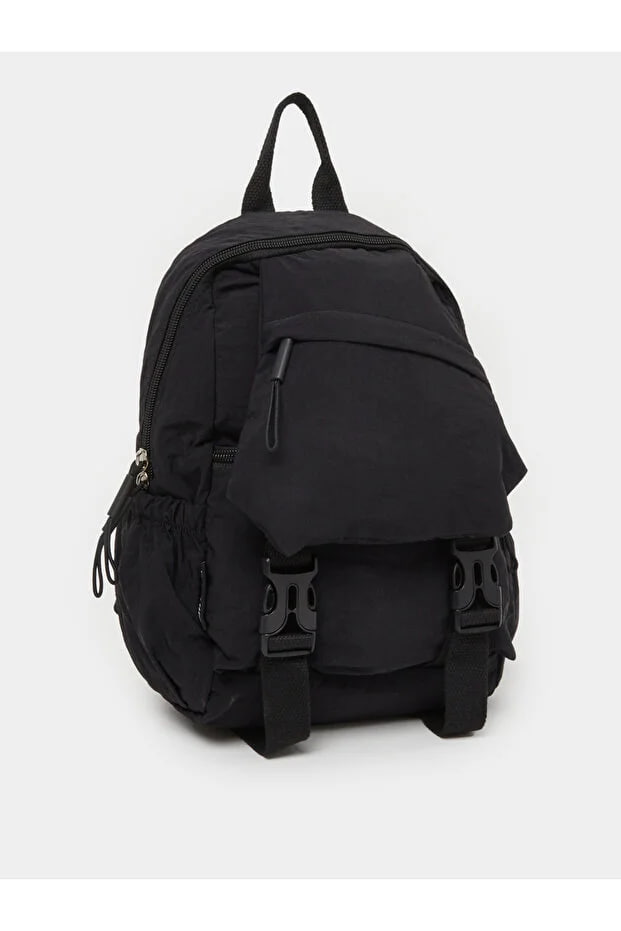 Styli Women Black Buckle Strap Backpack