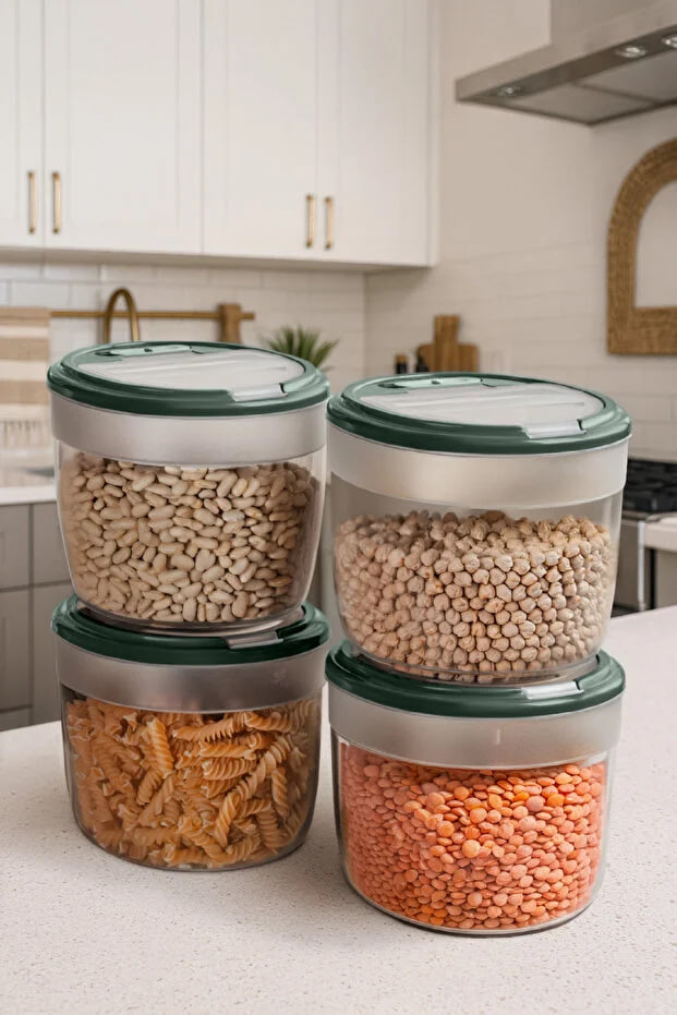 Kitchen Life 4-Piece Large Size Flour Legume Storage Container with Locking Lid - Storage Set (8 Liters)