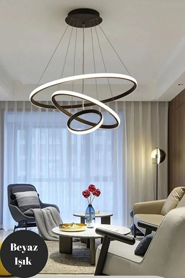 Home  LEVENT Black 3-Piece Ultra Super 3-Color Modern Pendant Chandelier & Living Room, Sitting Room, Hallway
