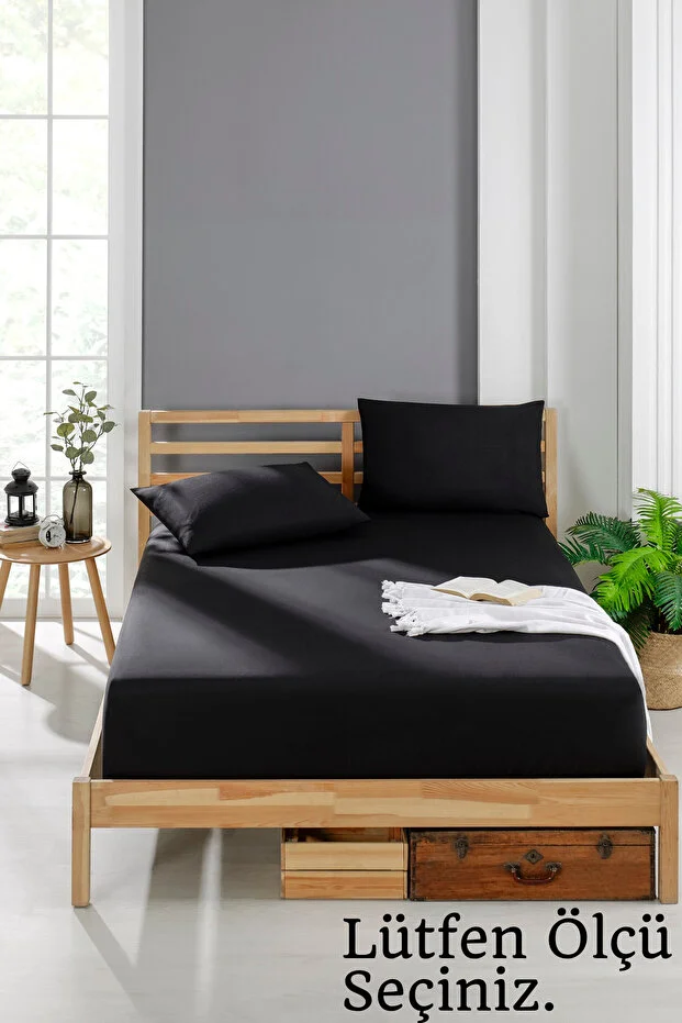 Valezium Akfil Fabric Elastic Fitted Pillowed Sheet Set Black