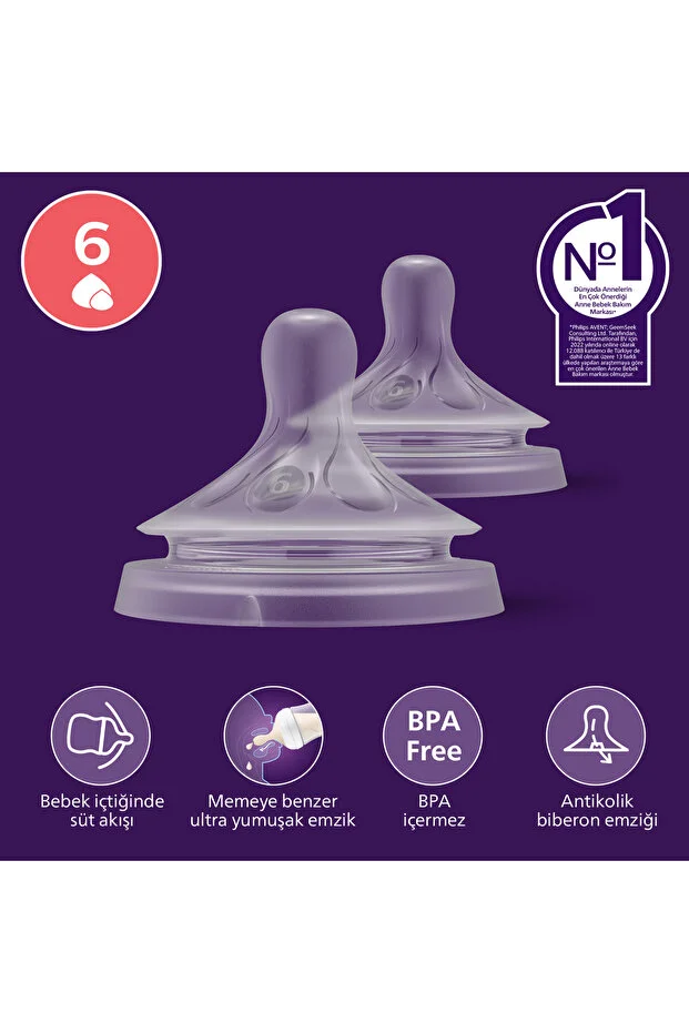 Philips Avent Natural Response 2-Pack Bottle Nipple, Size 6, Scy966/02