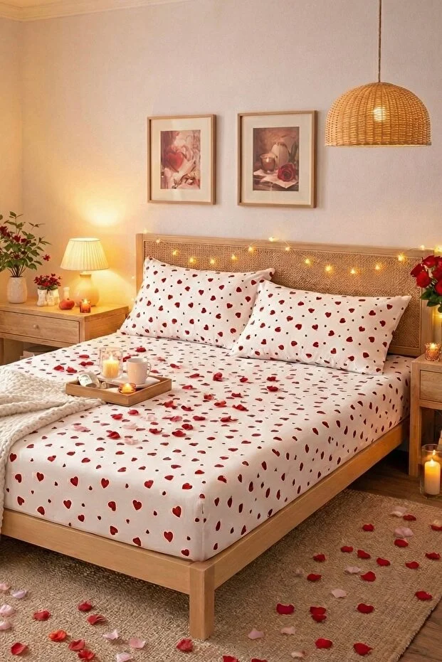 Lorien Heart Patterned Elastic Sheet Set - Single/Double/King Size