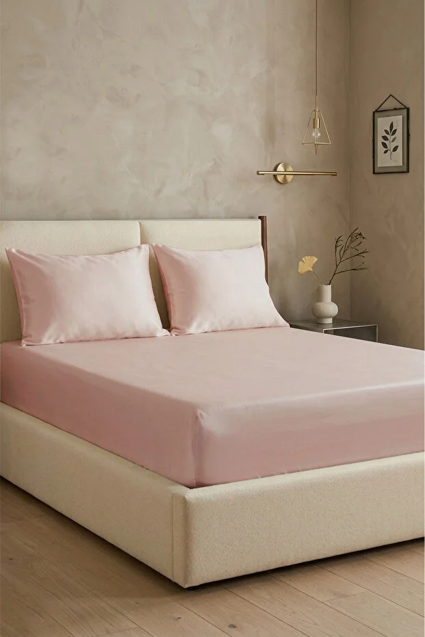 First Choice 100% Cotton Satin 200 Tc (80 Thread) Fitted Sheet Set Powder
