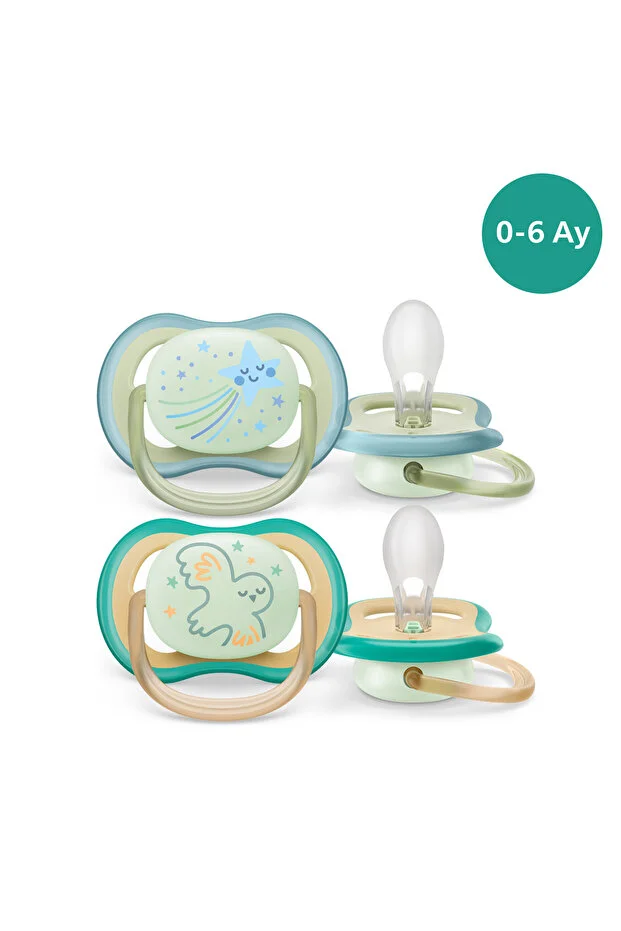 Philips Avent Ultra Air Nighttime Pacifier 0-6 Months, 2-Pack for Boys, Scf376/18
