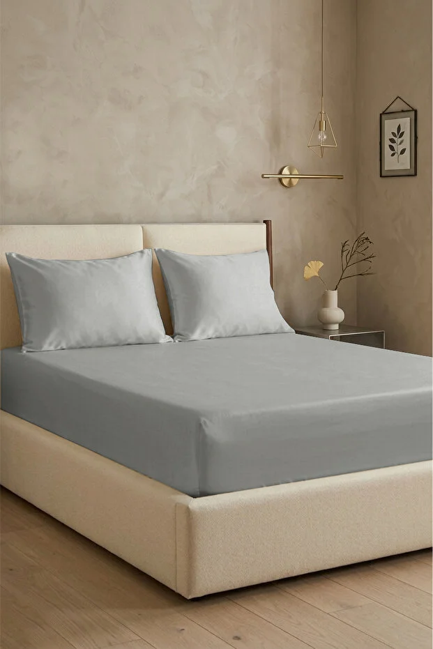 First Choice 100% Cotton Satin 200 Tc (80 Thread Count) Fitted Sheet Set Gray