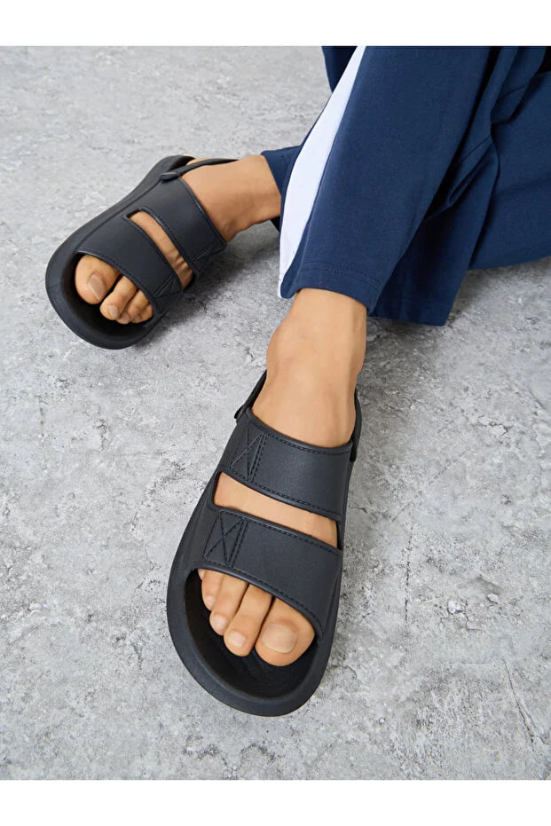 Styli Plain Dual Strap Sandals with Back Strap