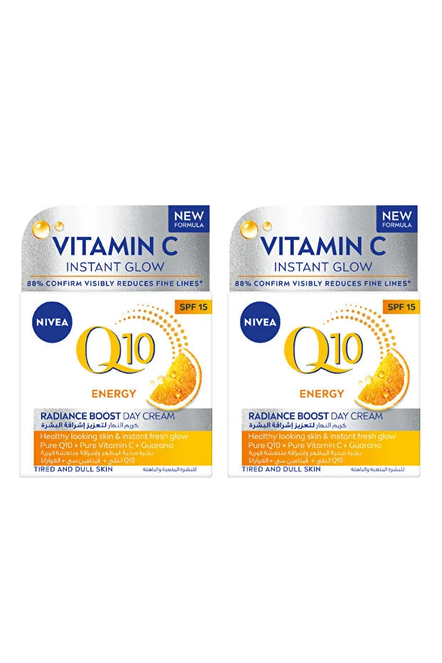 NIVEA  Q10 Plus C Anti-Wrinkle and Energy Day Face Cream Vitamin C SPF 15, 50ml, Pack of 2
