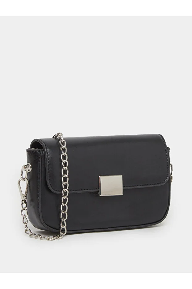 Styli Black Baguette Bag with Chain Strap
