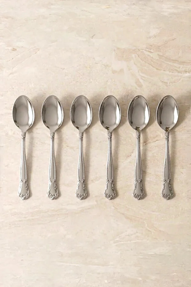 Kitchen Life Set of 6 Sultan Stainless Steel Silver Embroidered Teaspoon