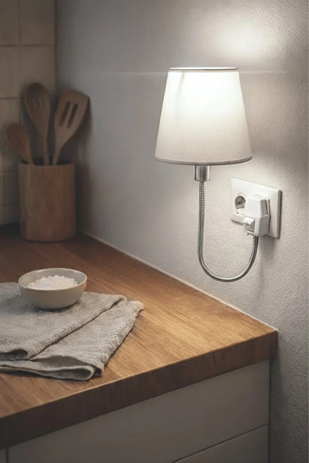 Kitchen Life White Socket Night Light with Socket, Flexible Body, Wall Type Modern Lampshade - Sconce - Lamp with Pass