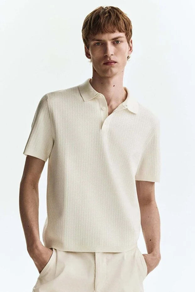 H&M Regular Fit Textured-knit polo shirt