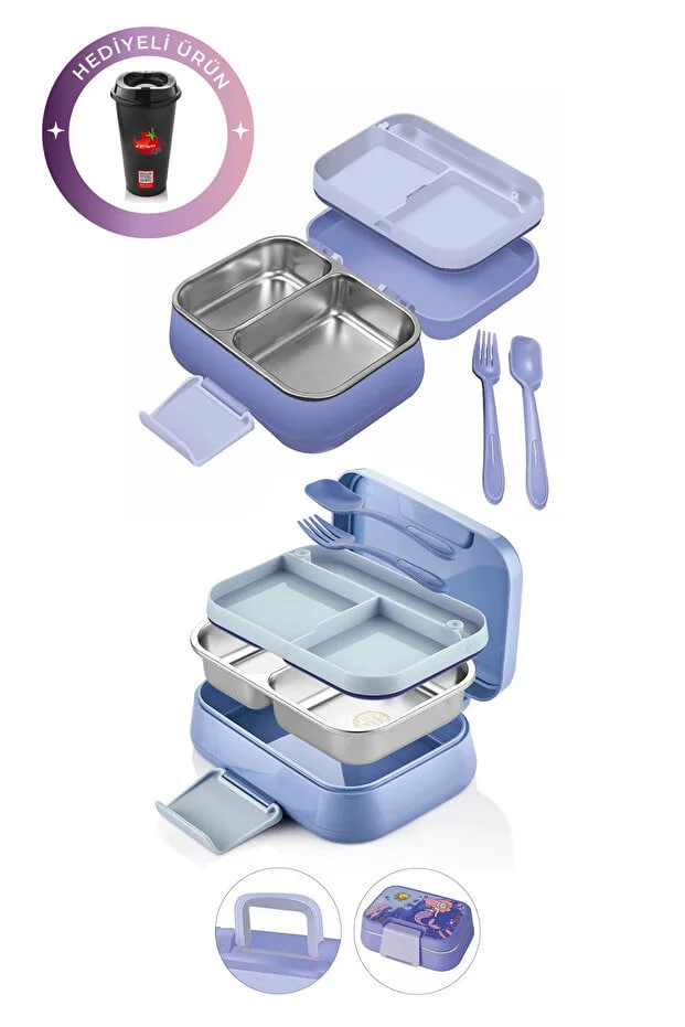 Kitchen Life Happii Vacuum 4 Compartment Stainless Steel Children's Nutrition Container - Mermaid Pattern Lunch Box