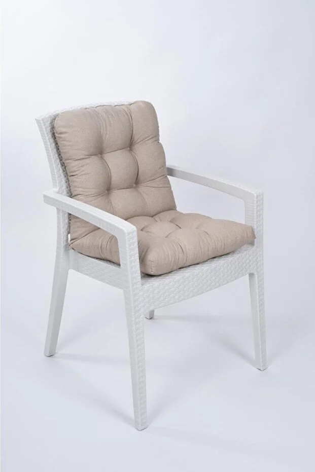 ALTINPAMUK Candy Pofidik Beige Chair Cushion with Backrest and Special Stitched Laces 43X88 cm