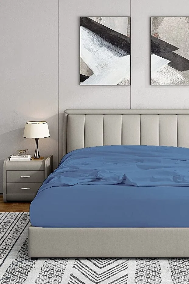 Soley |   Jersey |   100% Cotton Single/Double Fitted Sheet Indigo Blue