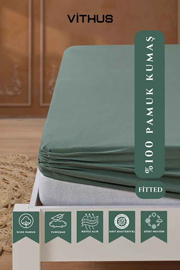 Vithus 100% Cotton Combed Elastic Fitted Sheet, Single, Double, and King Size