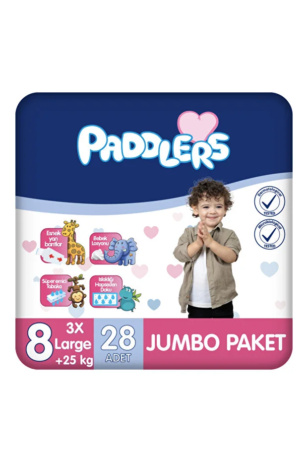 Paddlers Baby Diapers Size 8 Xxx-Large 28 Pieces (25+kg) Jumbo Pack