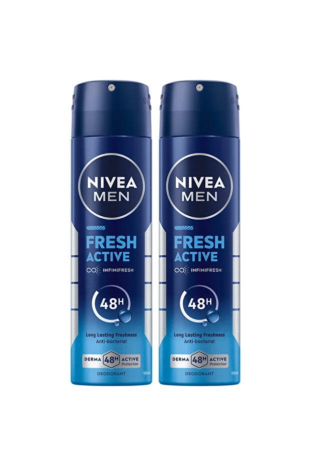 NIVEA MEN Fresh Active, Antiperspirant for Men, Fresh Scent, Spray 150ml, Pack of 2