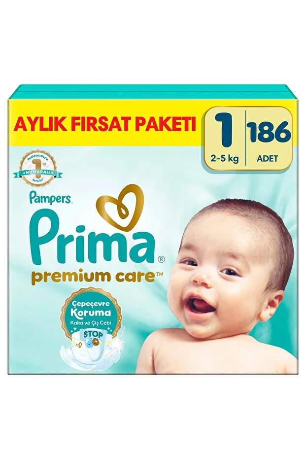 Prima Baby Diapers Premium Care Size 1 186 Pieces Monthly Offer Package