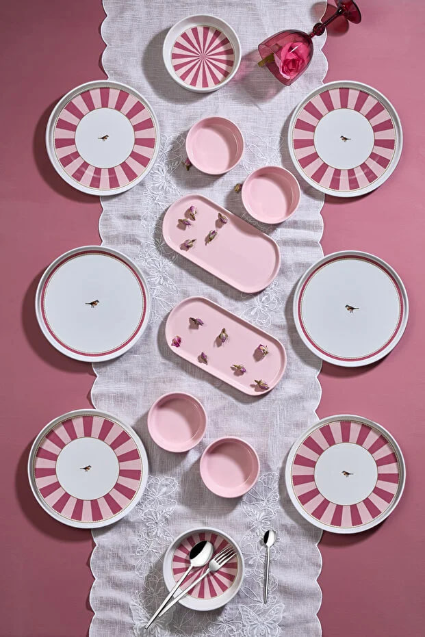 Kitchen Life 14 Piece Lovely Birds Breakfast Set for 6 People - Luxury Breakfast Presentation Set Plate