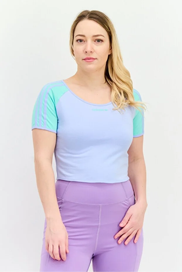 adidas Women Sportswear Fit Short Sleeve Outdoor Top, Light Blue