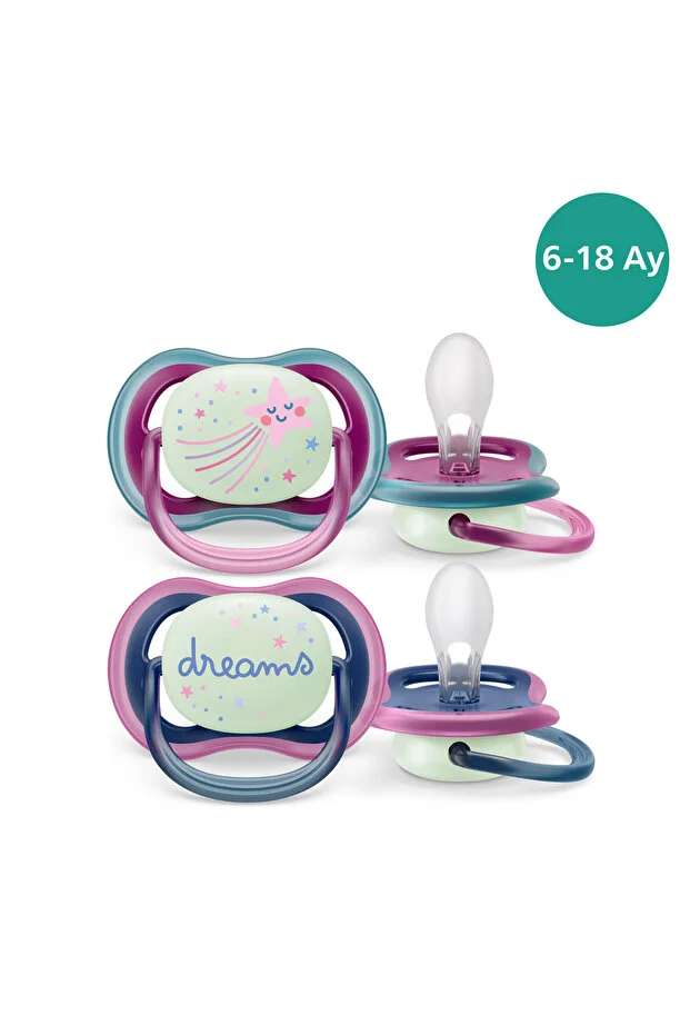 Philips Avent Ultra Air Night Pacifier 6-18 Months, 2-Pack for Girls, Scf376/14