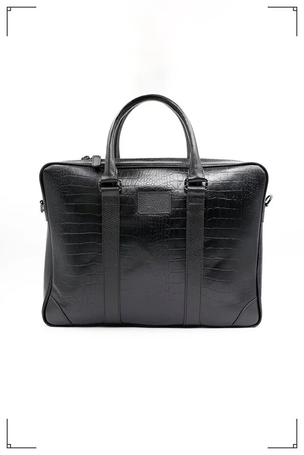 Derimo Leather Genuine Leather Briefcase and Laptop Bag Black Croco