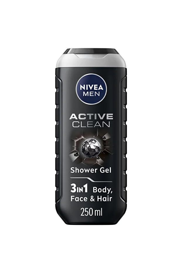 NIVEA MEN Active Clean Charcoal Shower Gel 3in1, Woody Scent, 250ml