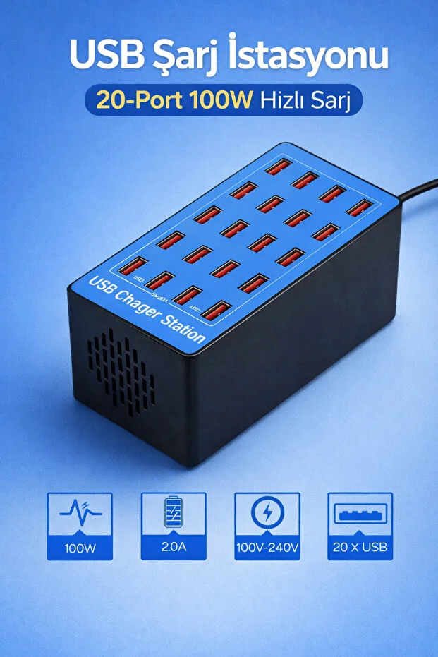 ULTRATEKNO 20 Port USB Charging Station 100W Fast Charger Smart Multi USB Hub Desktop Charging Dock